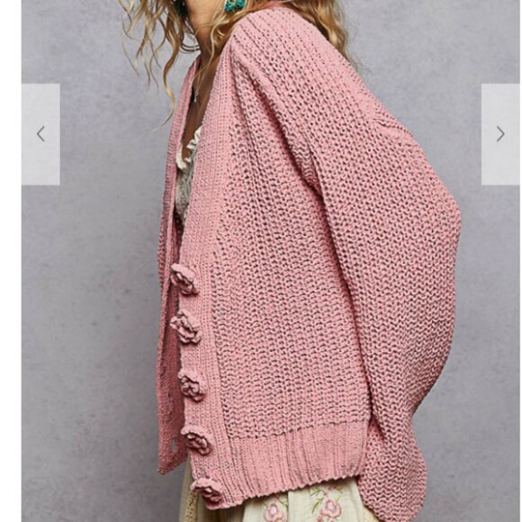 223.V-neck long sleeve regular fit cardigan in chenille with exaggerated buttons - Picture 4 of 5